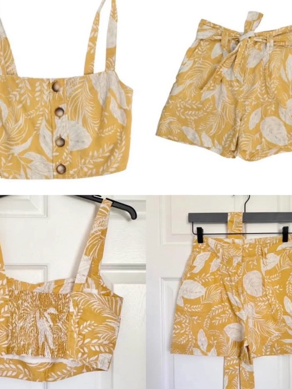 Sezane Ochre Foliage Top and Lucas Shorts Co-ord Set 36 XS/S